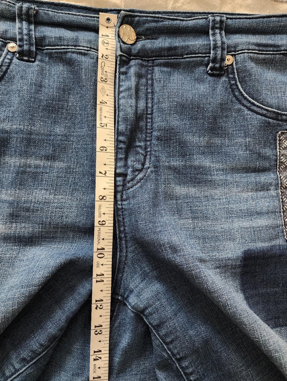 Women's Blue Patchwork Denim Shorts By Melissa McCarthy For Seven. Size 16w. - Picture 12 of 15